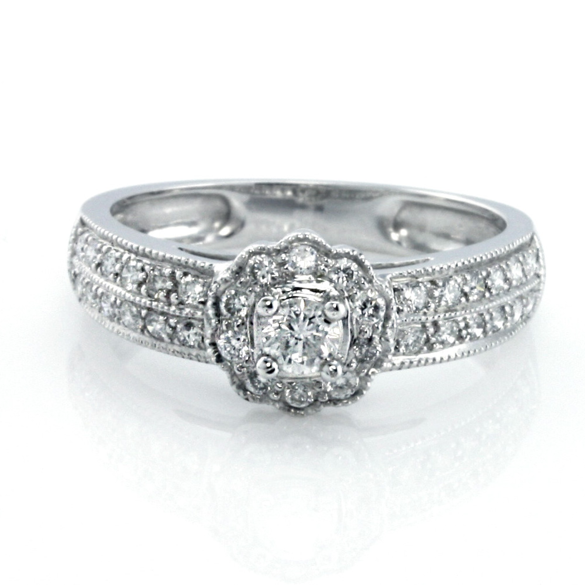 0 50 Cts Round Cut Halo Diamond Engagement Ring Set In 14k White