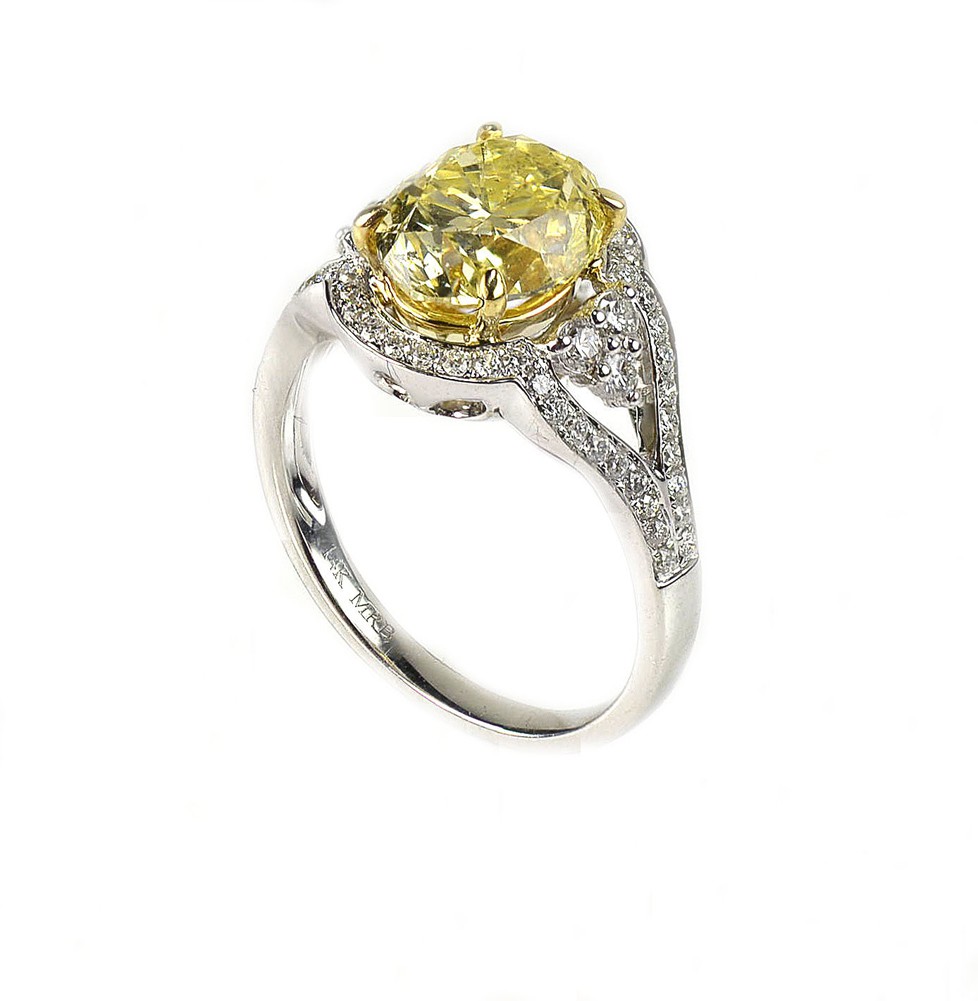 ... 18K White Gold, Oval Cut Fancy Yellow Diamond Engagement Ring Setting