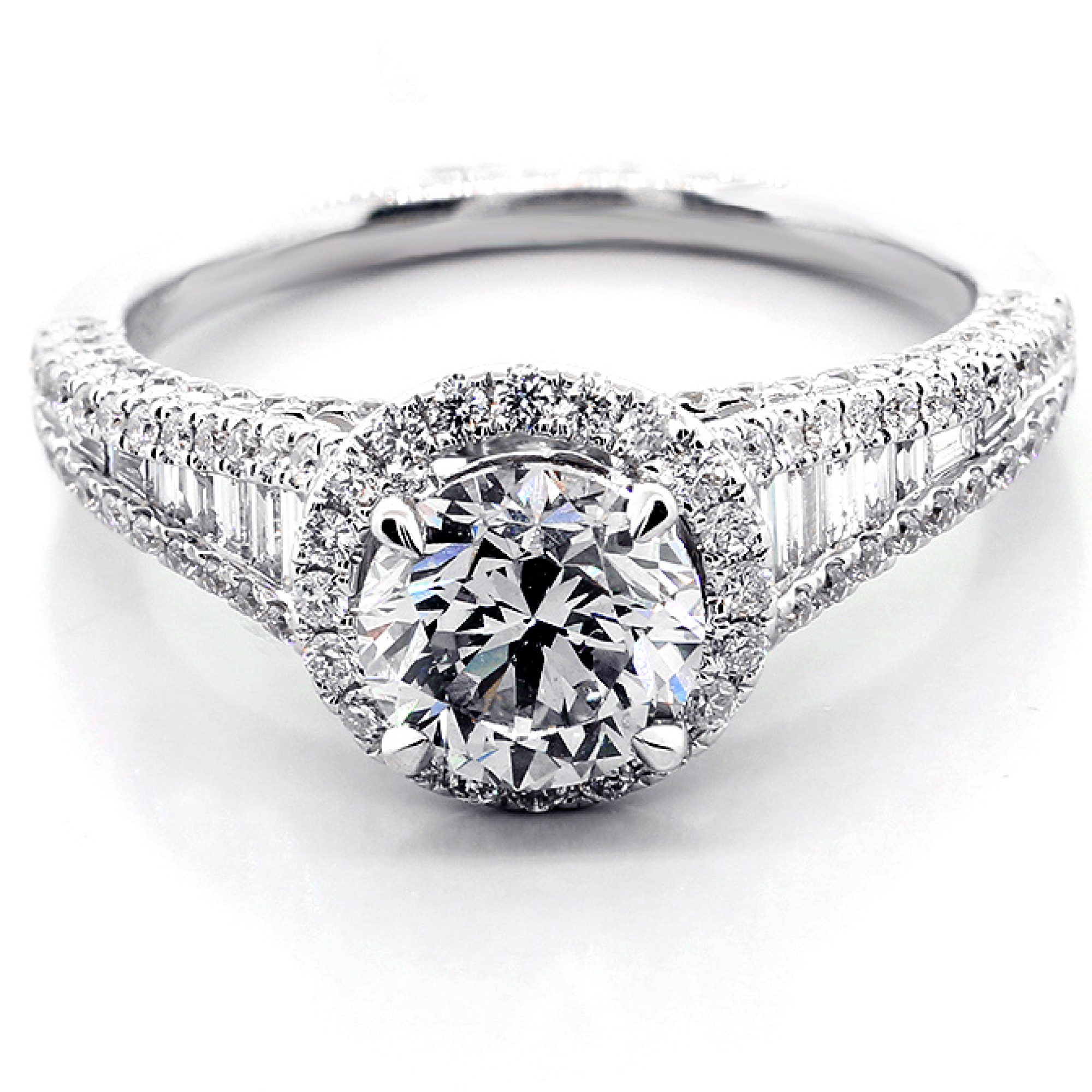 2.13 Cts Round Cut Diamond Halo Engagement Ring set in 18K White Gold ...