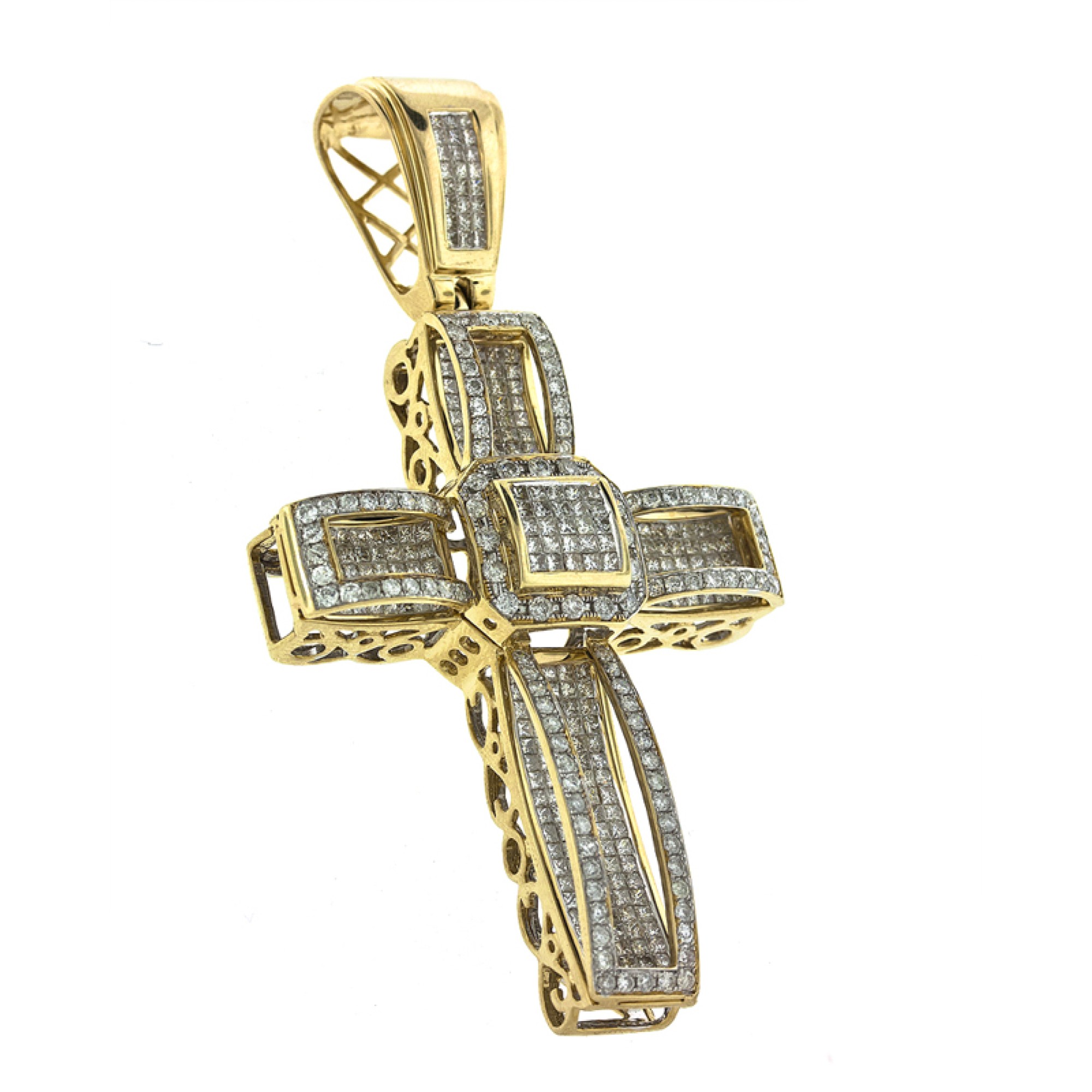 14Kt Gold Mens Large Diamond Cross Pendant 5.70Ct,Cheap Diamond ...