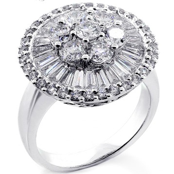 2.87 Cts Round and Baguette Diamond Cocktail Ring set in 18K White Gold ...