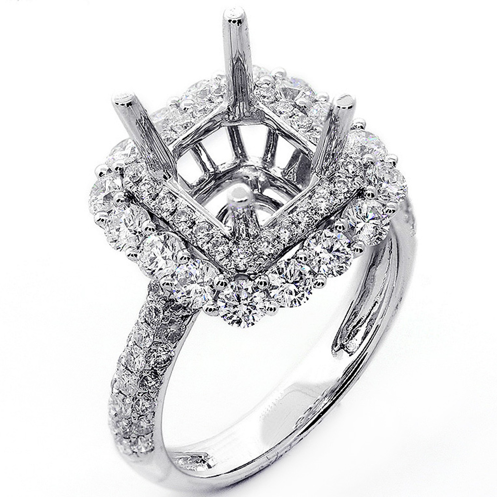 1.67 Ctw Halo Diamond Engagement Ring Setting Set in 18K White Gold ...
